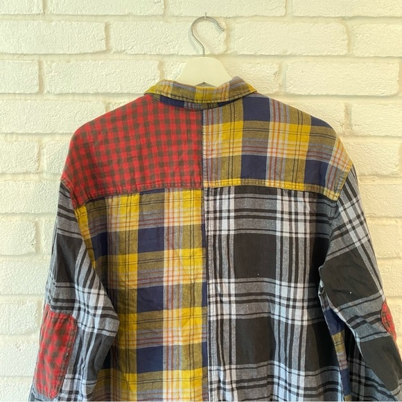 Urban Outfitters Corey Spliced Flannel Button Down Shirt Oversized Size Large - Picture 7 of 11